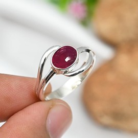 JEWELSTREZORO Cabochon-Granat Edelstein-für Herren und Damen,Geschenkartikel, 925er-Sterling Silber Band Ring Schmuck TSR249BS_26 (72 (22.9))