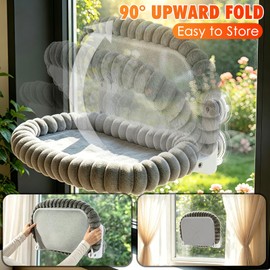 IPOW Cat Window Perch Cordless Foldable Cat Hammock Bed for Window with 4-Sided Bolster, Sturdy Metal Frame & Strong Suction Cups Window Hammock for Large Cats and Kittens 23.3 * 15.8in(Gray)