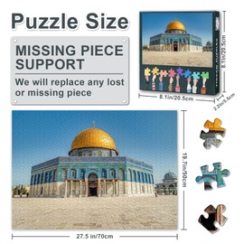 Mosque of Al-aqsa Puzzles for Adults 1000 Pieces, Jerusalem Israel Jigsaw Puzzles, Dome of the Rock Adult Puzzle for Adults, Educational Fun Games or Toys for Elders Friends 20X27 INCH