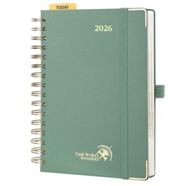 POPRUN Calendar 2026 Daily Planner 21.5 x 14.5 cm, Daily Calendar A5 1 Day 1 Page (Monday - Sunday), Diary (Jan.2026-Dec.2026) Ring Binder with Hard Cover, Plastic Ruler - Midnight Green