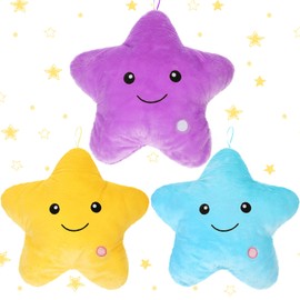 Unittype 3 Pack Star Pillows Star Throw Pillow Star Plush Pillows 15.75 Inch Stuffed Cushion Decorative Throw Pillow Smile Face Star Shaped Pillow Blue Violet Yellow Star Pillow for Bedroom Room Bed