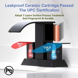 BRAVEBAR Black Waterfall Bathroom Faucet - 4Inch 2 or 3 Holes Centerset Faucet Bathroom | Two Handles Widespread Lavatory Vanity Sink Faucets with Overflow Pop-up Drain & Supply Lines Matte Black