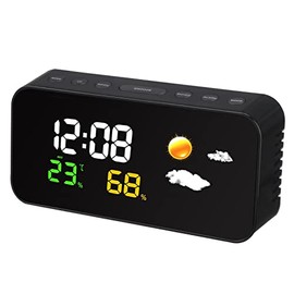 Comluck Digital Clock with Indoor Thermometer Hygrometer Colorful Display Room Clock with Temperature and Humidity Monitor Gauge Black