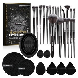 MAANGE Brochas de Maquillaje 30 Pcs Set de Herramientas Maquillaje con Caja de Regalo, Multifuncional Set de Brochas Maquillaje Kabuki Sintético Sombra de Ojos Polvo Base de Maquillaje (Negro, 30 Piece Set)
