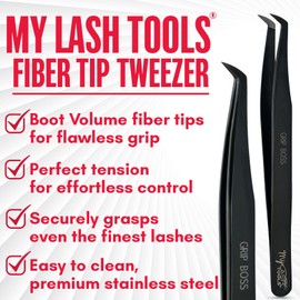 My Lash Tools Mega Boot Volume Fiber Tip Lash Tweezer – GRIP BOSS, Non Slip Soft Grip, Professional Volume Eyelash Extension Tweezers, Lash Artist Tool (Black)