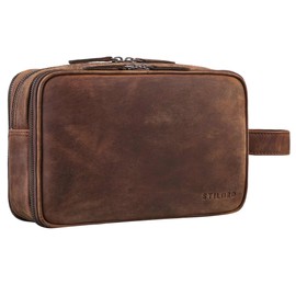 STILORD 'Catania' Large Travel Toiletry Bag Leather Men Women Toiletry Bag Chic Cosmetic Bag Beauty Case Bathroom Bag Toiletry Bag Leather Wash Bag Genuine Leather Wash Bag, Zamora - Brown, Toiletry