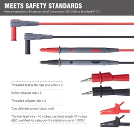 WGGE WG-011 Soft Silicone Test Lead and Safety Alligator Clips,Multimeter Test Leads Kit CAT III 1000V & CAT IV 600V with Threaded Alligator Clip, for Fluke/AstroAI/KAIWEETS/INNOVA Multimeter