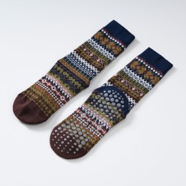 Yoga Pilates Socks with Grips for Women Non Slip Knit Patterned Cushioned Crew Socks for Barre Ballet Dance (Navy Blue)