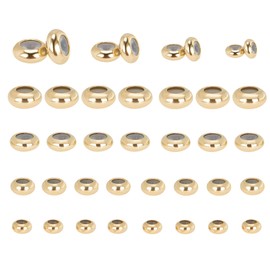 PandaHall 40 Pieces 4 Sizes Brass Rubber Beads Real 24K Gold-Plated Adjustable Sliding Clasp Round Beads Insert Rubber Stopper Positioning Spacer Beads for DIY Jewellery Making Accessories