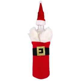 Santa Claus Hat and Coat Wine Bottle Cover, Holiday Christmas Party Gifts and Decorations, 5.5 x 9 Inches