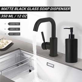 Matte Black Soap Dispenser, Harcure 2 Pack Glass Soap Dispenser with Black Pump, 12 oz Hand and Dish Soap Dispenser Set for Kitchen/Bathroom, Refillable Liquid Lotion Dispenser - Round