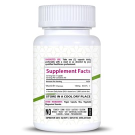 Healthfare Vitamin B1 100mg | 60 Capsules | Thiamine Supplement | Supports Overall Health | Non-GMO | Gluten Free (60 Capsules)