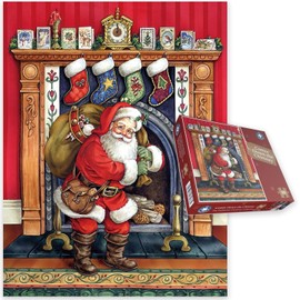 Christmas Eve Nostalgia 500 Piece Jigsaw Puzzle – Festive Vintage Fireplace Scene with Santa, Stockings & Classic Holiday Charm – Heartwarming Family Puzzle for the Holidays