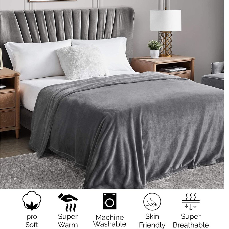Light Grey Flannel Fleece Blanket fluffy throw Super soft Bed