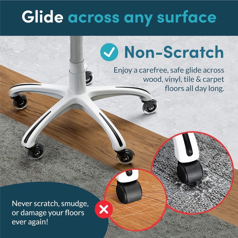 Lifelong Office Chair Wheels Replacement Rubber Casters Black and Clear