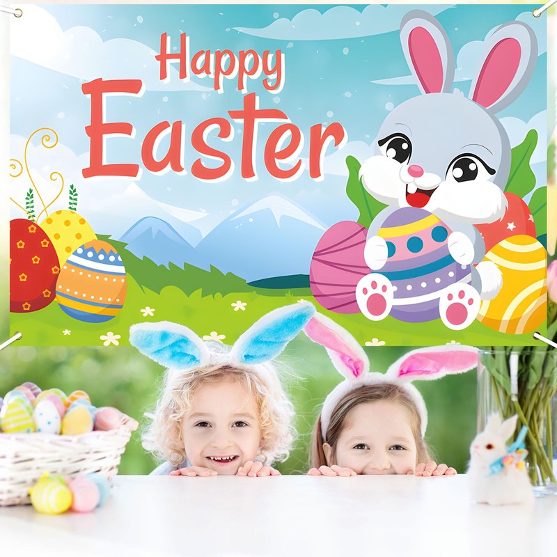 Happy Easter Banner Easter Decoration Backdrop 71 x 45 Inch