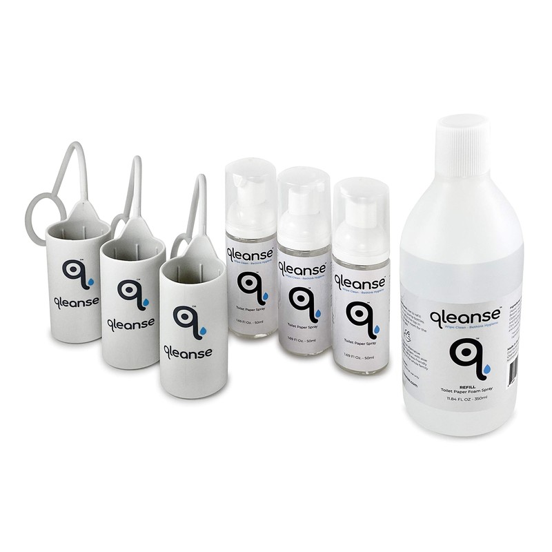 Qleanse Toilet Paper Foam Spray and Caddy (Family Pack)