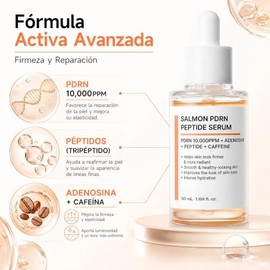 2Pcs Sueros Facial de Salmn PDRN 10000ppm con Adenosina,Complejo de 6 Pptidos y Cafena,Suero Facial Hidratante Reafirmante, Hidratacin Intensa,Mejora 