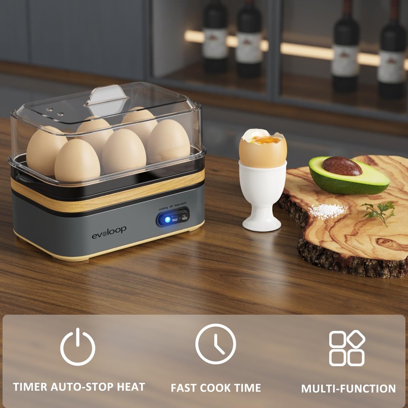 Evoloop Rapid Egg Cooker Electric 6 Eggs Capacity, Soft, Medium,
