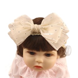 Bethynas Cute Bow-knot Lace Headband for Baby Girls Christening White Soft Cotton Elastic Lace Hairband Infant Toddlers Bows Crown Hair Accessories (Style B)