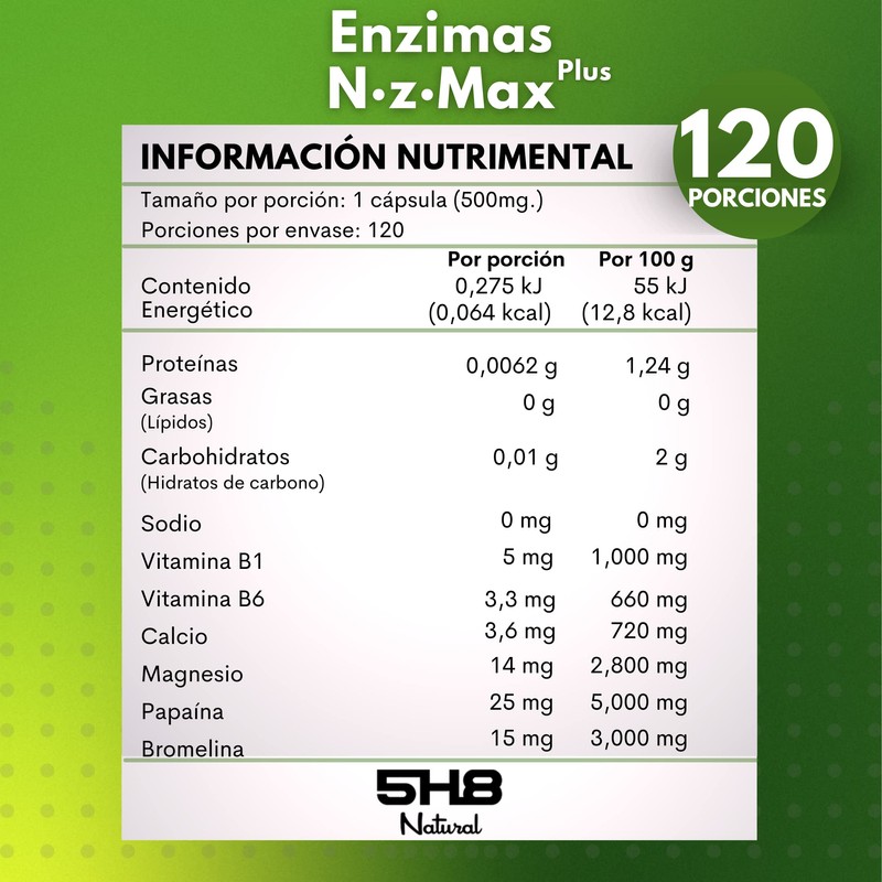 5H8 Nutrition NZ MAX PLUS | 120 Capsulas | Enzimas
