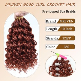 8 Packs Ginger GoGo Curl Crochet Hair 10 Inch 350 Short Beach Curl Crochet Hair For Women, Pre-looped Natural Ocean Wave Crochet Braids Hair Extensions(10Inch,350)