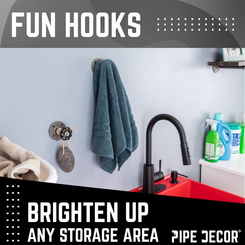 PIPE DECOR Coat Hook Black Industrial Water Spigot Valve Wall