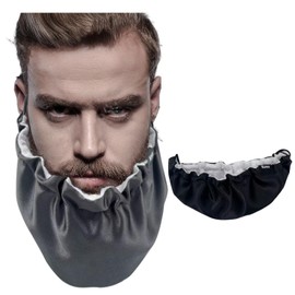 NAEE Mens Reversible Silky Satin Bamboo Beard Bonnet Bedtime Beard Bandana Guard Bib(Black, Medium)