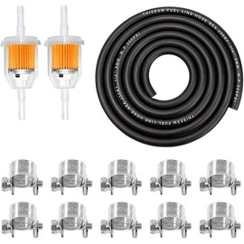 Tnisesm 1/4Inch (6MM) ID Fuel Line kits, 2 Meter/6-Foot Fuel Line + 2Pcs 1/4 Inch X 5/16 Inch Gas Inline Fuel Filters with Magnet +10 Pcs 13/32''-15/32'' Mini Fuel Hose Clamps Adjustable