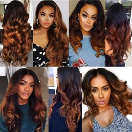 Weeybay Body Wave 4x4 Lace Front Wig 1B4/30 Three Tone Black and Dark Brown Mixed With Honey Blonde Human Hair Wig 8A Glueless Baby Hair 20 Inch