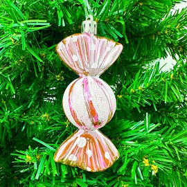 6 PCS 11CM Large Christmas Candy Ornaments Hanging Glitter Candy Cane Ornaments Christmas Tree Candy Peppermint Party Home Decorations, Pink