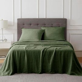 Talasily Linen Sheets-Full Size Sheets Set,Blend from Linen Cotton Bedsheets,All Seasons Soft Breathable 4 Piece Set-Mossy Green