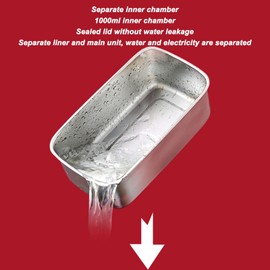 Rechargeable Heated Lunch Box, 1000ml Inner Container, USB Charging, 16000mah Battery, 5 Gear Heat Preservation, Stainless Steel, ABS, for Car/Truck, Office, Travel (US Plug)