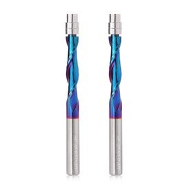 2PCS UP Cut Spiral Flush Trim Router Bit,1/4 Inch Shank 1-1/8 Inch Cutting Length Extra Long 3 Inch OVL,Carbide CNC Router Bit with Nano Coated for Triming