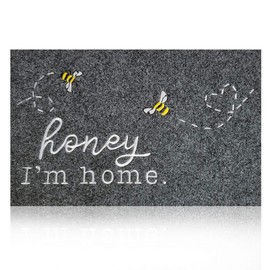 HLFMVWE Large Kithen Rugs Door Mat for Outdoor Entrance Honey I'm Home Bee Non Slip Shoe Mat Low Profile Floor Mat Funny Welcome Doormat for Outside Entry Front Back Door Porch Gray Mat