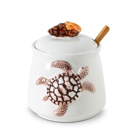dgudgu Turtle Sugar Bowl With Lid Ceramic Sugar Jar With Conch Lids Ocean Theme Sugar Container With Spoon White Sugar Dish With Lid And Spoon Sugar Pot Sugar Holder