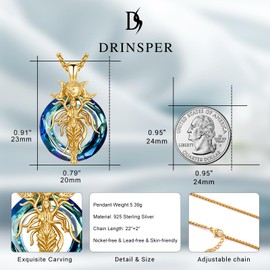 DRINSPER Hecate Necklace Triple Moon Goddess Witches Pendant for Women 925 Sterling Silver Hekate Crystal Necklace Ancient Greek Mythology Witchcraft Pagan Wiccan Magic Amulet Jewelry Gifts,Gold