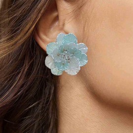 Cybche Vintage Large Pearl Flower Earrings White Flower Stud Earrings Pearl Flowers Earrings Bridal Flower Stud Earrings Pearl Petal Earrings Jewellery For Women, Zinc