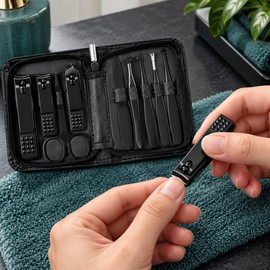 9-Piece Nail Clipper Set – Stainless Steel Manicure & Pedicure Tools with Compact PU Leather Case