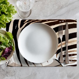 Batmerry Zebra Animal Black Linen Placemats Set of 8, Black and White Animaled Stripe Zebra Washable Table Mats for Kitchen Table Thickened Heat Insulation Dining Set Indoor Outdoor 12X18 in