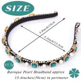Campsis Baroque Pearl Headband Green Rhinestone Hairband Prom Crystal Head Hoop Hair Accessories Wedding Party Birthday for Women