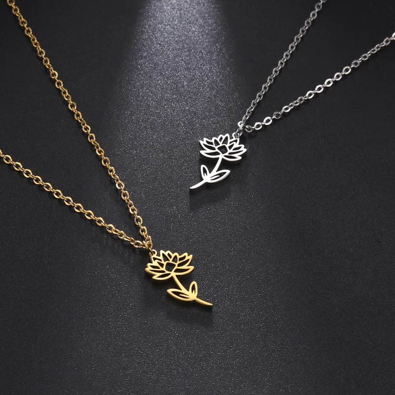 kkjoy Stainless Steel Birth Month Flower Necklace 12 Months Birthday