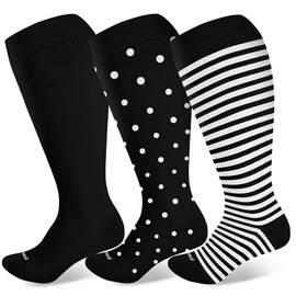 LEVSOX Plus Size Compression Socks Wide Calf Men&Women 20-30 Knee High Support Socks for Nurse, Prenancy, Travel