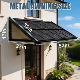 53" x 32" Fixed Metal Awning for Doors, Windows, Balcony, Porch