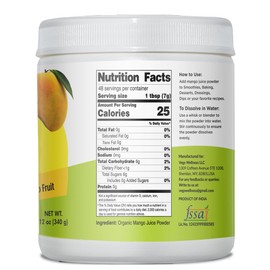 Vegs Mango Juice Powder - Freeze Dried & Cold Pressed Mango Fruit Pulp Concentrate - Unsweetened Tropical Fruit Powder for Smoothies, Baking, Desserts - No added Sugar, No Colors - 12 oz