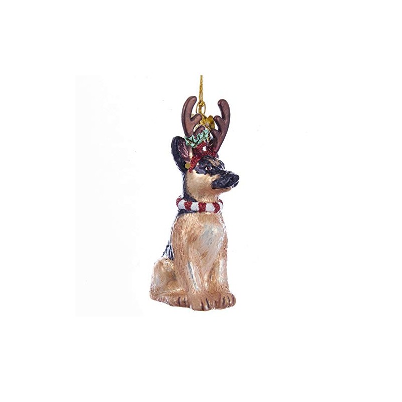 Noble Gems German Shepherd with Antlers Glass Ornament