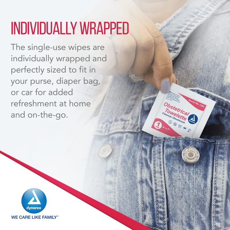 Dynarex 1302 Obstetrical Towelette, Benzalkonium Chloride Wipes with 5% Alcohol,