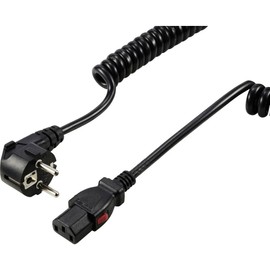 Sygonix SY-6733074 Kaltgeräte Anschlusskabel Schwarz 3 m verriegelbar, Spiralkabel