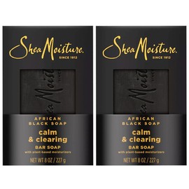 SheaMoisture Bar Soap African Black - Calm & Clearing Body Wash Bar Soap with Plant-Based Moisturizers to Balance Dry & Troubled Skin - 8 oz. Bar 2 Pack