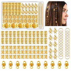 Kieswan Kieswan 100 Stück Dreadlocks Schmuck Wikinger Haarschmuck Gold, Metall Haarringe für Zöpfe, Verstellbar Cuffs Haarperlen Haarspiralen für Braids Zubehör Dekoration